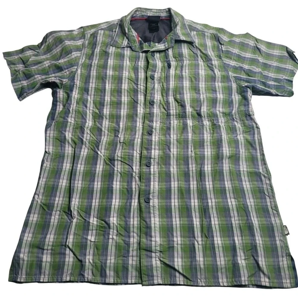 The North Face Short Sleeve Button Down Shirt Green Plaid Men's Size Medium M